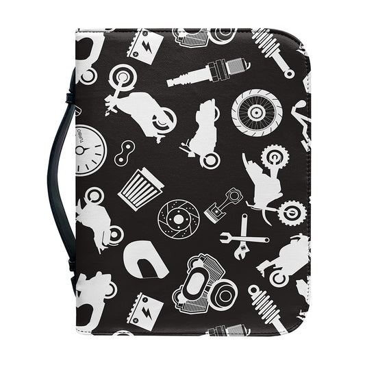 Motorcycle Equipment Pattern Print Leather Bible Cover