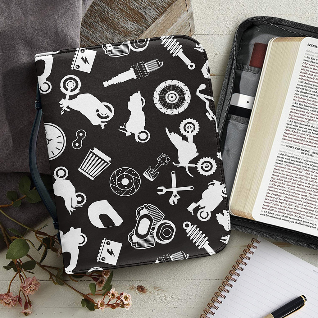 Motorcycle Equipment Pattern Print Leather Bible Cover