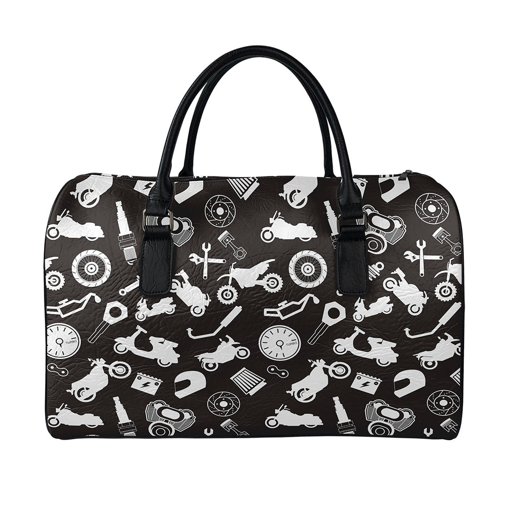 Motorcycle Equipment Pattern Print Leather Duffle Bag
