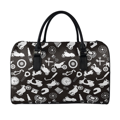 Motorcycle Equipment Pattern Print Leather Duffle Bag