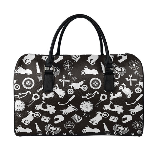 Motorcycle Equipment Pattern Print Leather Duffle Bag