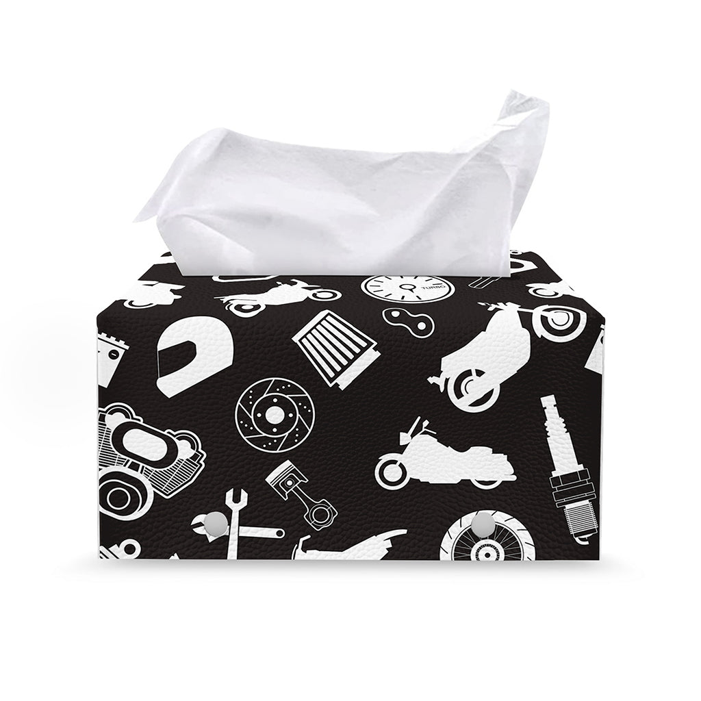 Motorcycle Equipment Pattern Print Leather Tissue Box Cover