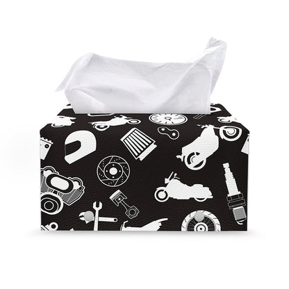 Motorcycle Equipment Pattern Print Leather Tissue Box Cover