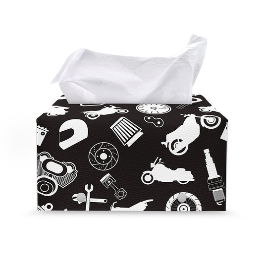 Motorcycle Equipment Pattern Print Leather Tissue Box Cover