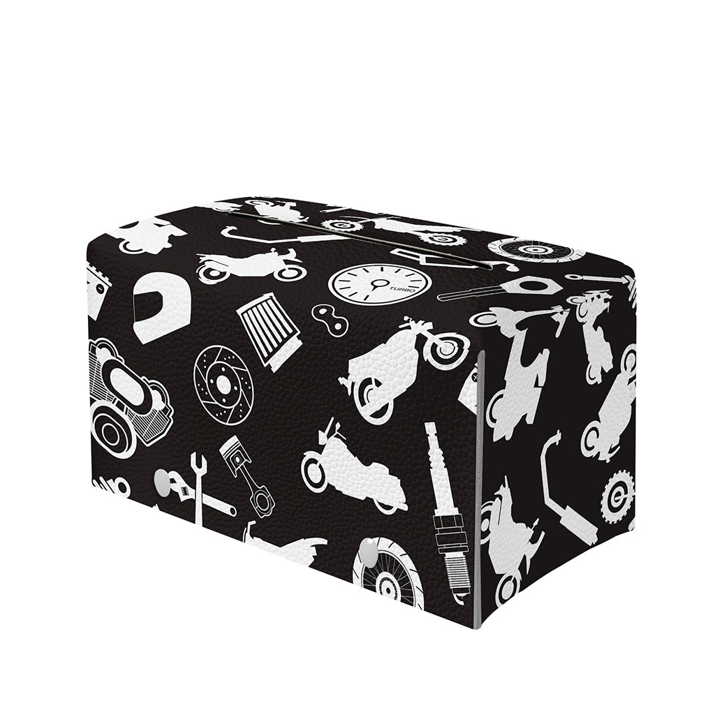 Motorcycle Equipment Pattern Print Leather Tissue Box Cover