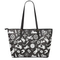Motorcycle Equipment Pattern Print Leather Tote Bag With Zipper