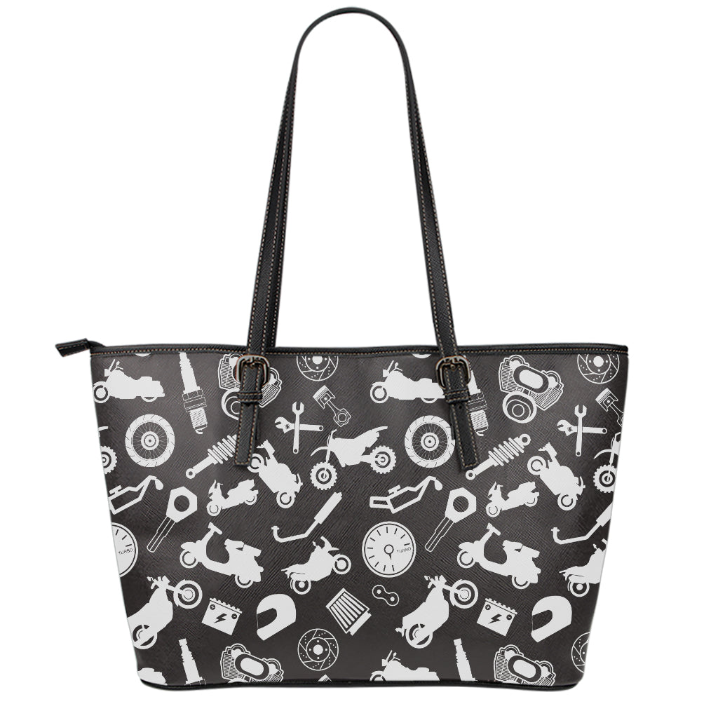 Motorcycle Equipment Pattern Print Leather Tote Bag