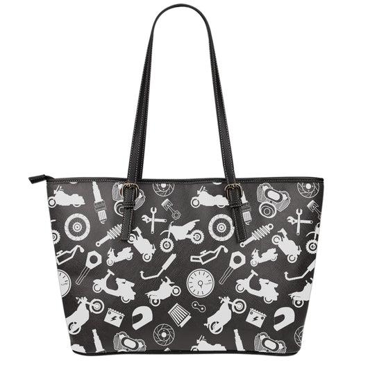 Motorcycle Equipment Pattern Print Leather Tote Bag