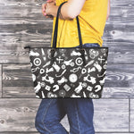 Motorcycle Equipment Pattern Print Leather Tote Bag