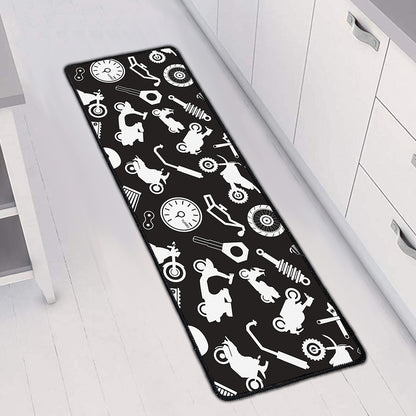 Motorcycle Equipment Pattern Print Long Kitchen Mat