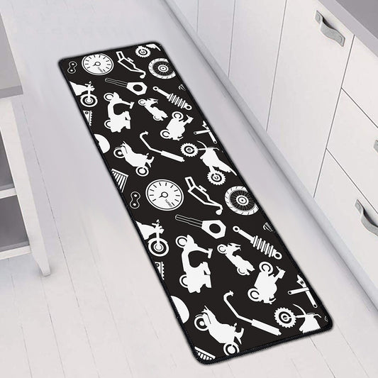 Motorcycle Equipment Pattern Print Long Kitchen Mat