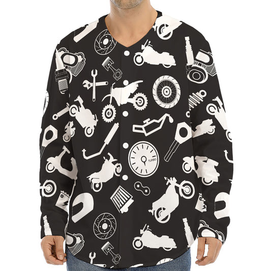Motorcycle Equipment Pattern Print Long Sleeve Baseball Jersey