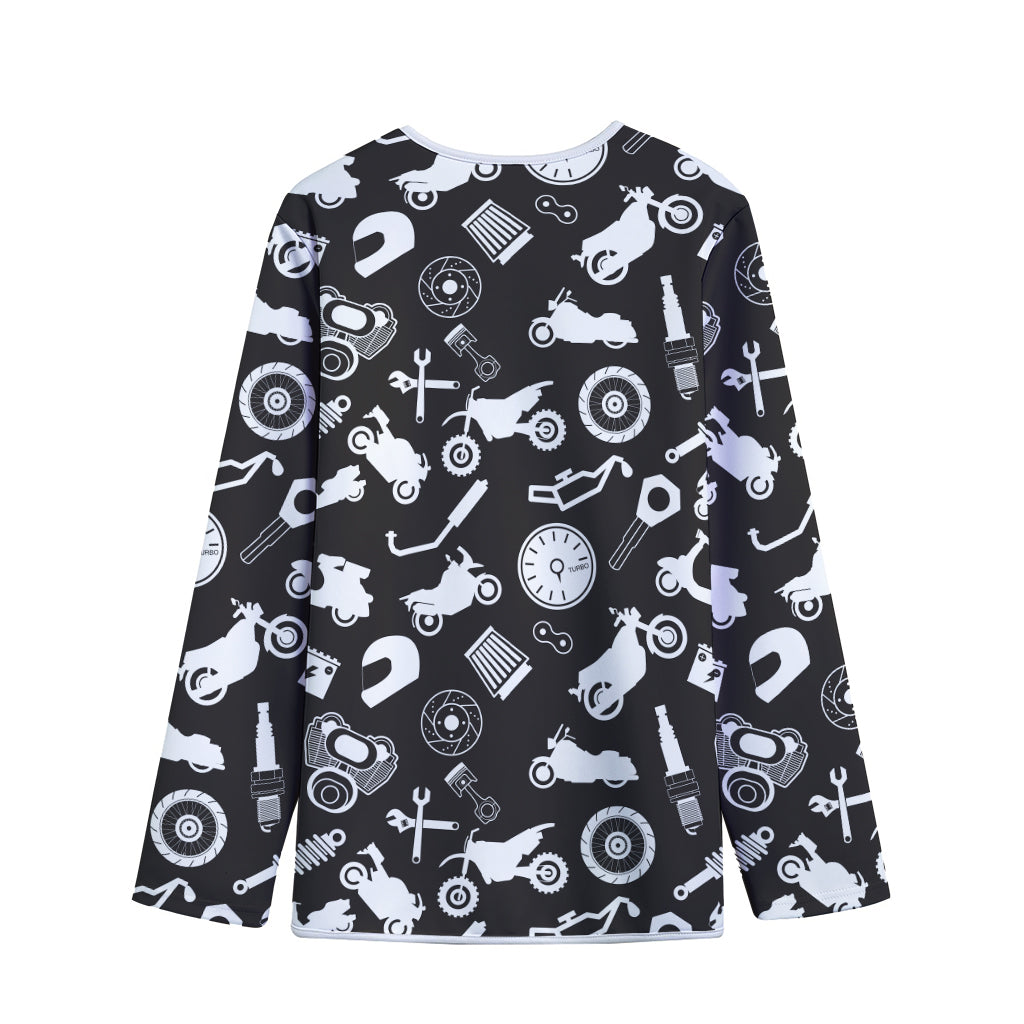 Motorcycle Equipment Pattern Print Long Sleeve Short Coat