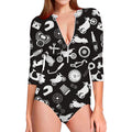 Motorcycle Equipment Pattern Print Long Sleeve Swimsuit