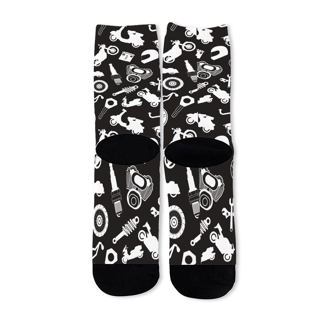 Motorcycle Equipment Pattern Print Long Socks