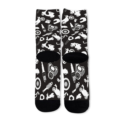 Motorcycle Equipment Pattern Print Long Socks