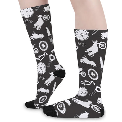Motorcycle Equipment Pattern Print Long Socks