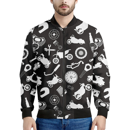 Motorcycle Equipment Pattern Print Men's Bomber Jacket