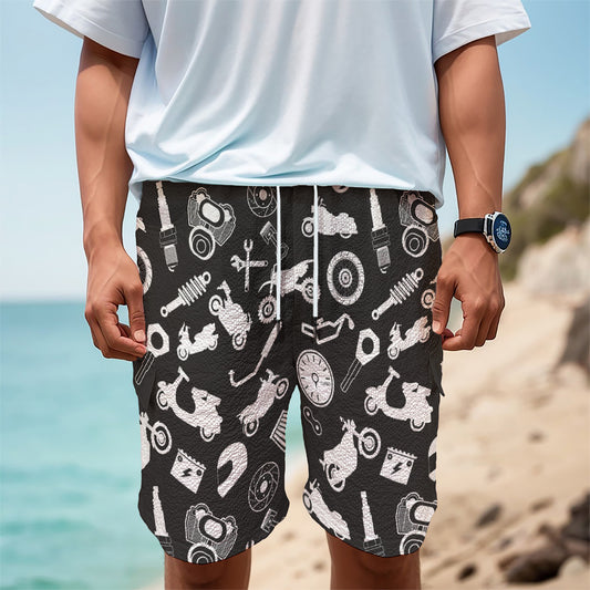 Motorcycle Equipment Pattern Print Men's Cargo Shorts