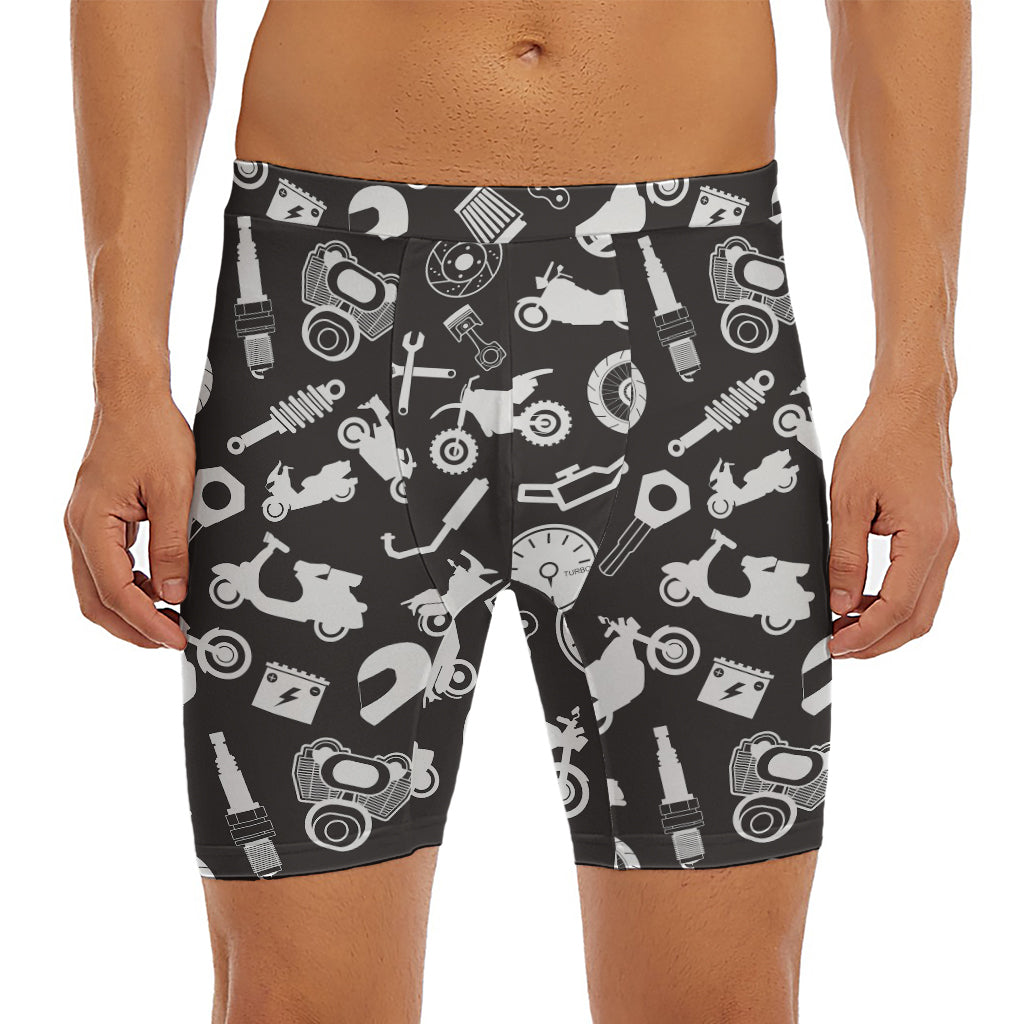 Motorcycle Equipment Pattern Print Men's Long Boxer Briefs