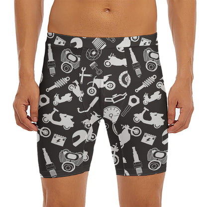 Motorcycle Equipment Pattern Print Men's Long Boxer Briefs