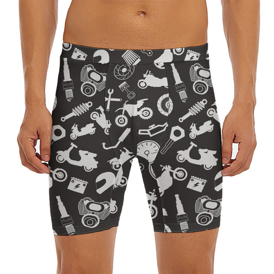 Motorcycle Equipment Pattern Print Men's Long Boxer Briefs