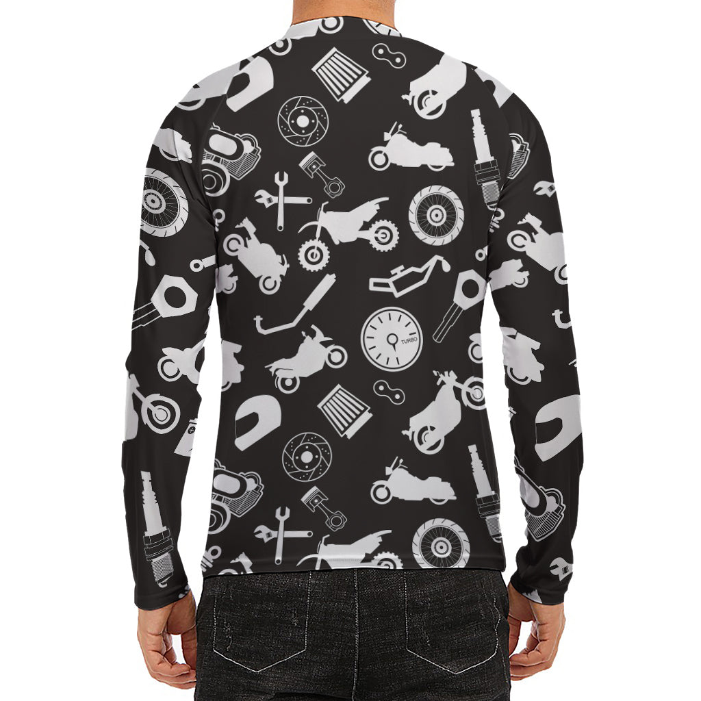 Motorcycle Equipment Pattern Print Men's Long Sleeve Rash Guard