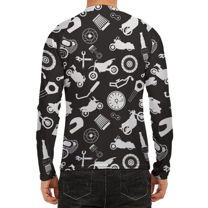 Motorcycle Equipment Pattern Print Men's Long Sleeve Rash Guard