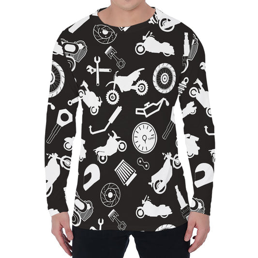 Motorcycle Equipment Pattern Print Men's Long Sleeve T-Shirt