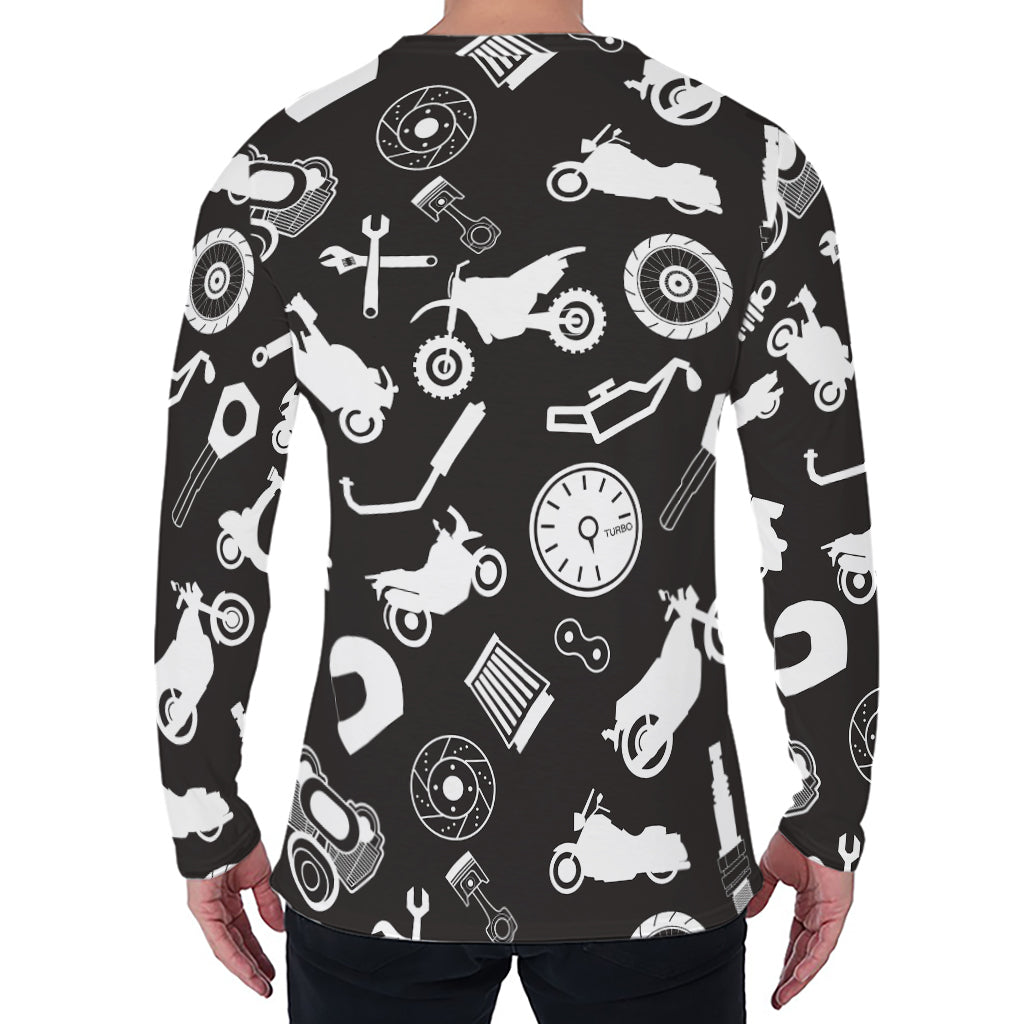 Motorcycle Equipment Pattern Print Men's Long Sleeve T-Shirt