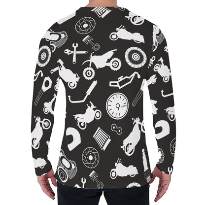Motorcycle Equipment Pattern Print Men's Long Sleeve T-Shirt