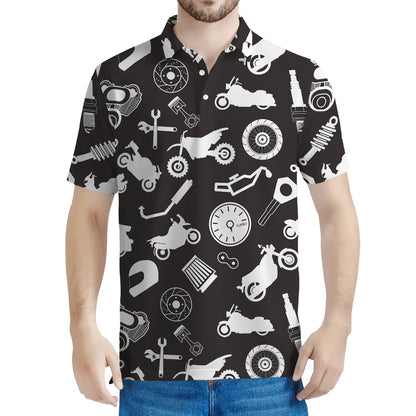 Motorcycle Equipment Pattern Print Men's Polo Shirt