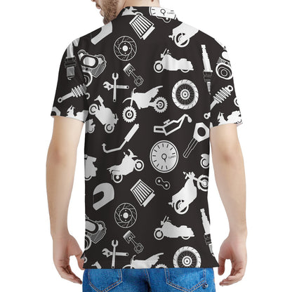 Motorcycle Equipment Pattern Print Men's Polo Shirt