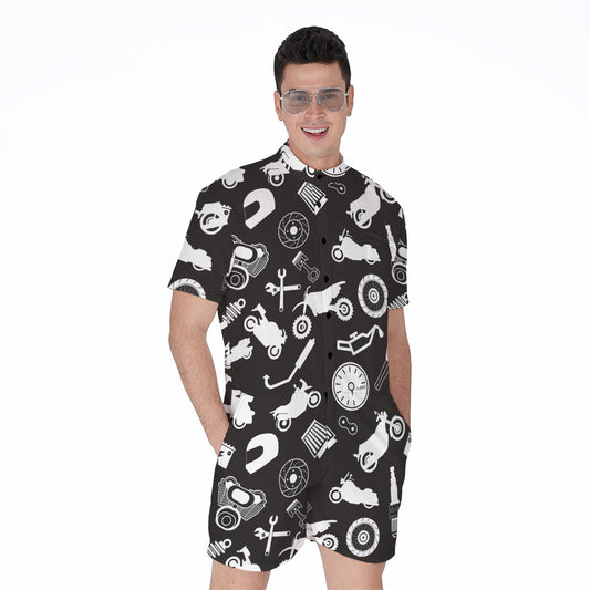 Motorcycle Equipment Pattern Print Men's Rompers