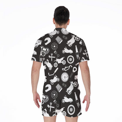 Motorcycle Equipment Pattern Print Men's Rompers