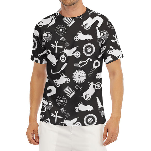 Motorcycle Equipment Pattern Print Men's Short Sleeve Rash Guard