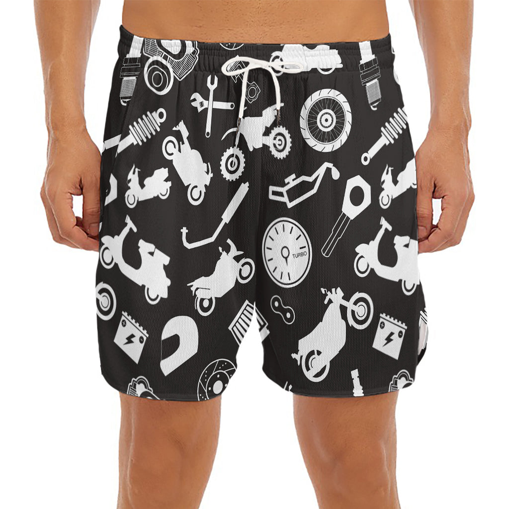 Motorcycle Equipment Pattern Print Men's Split Running Shorts