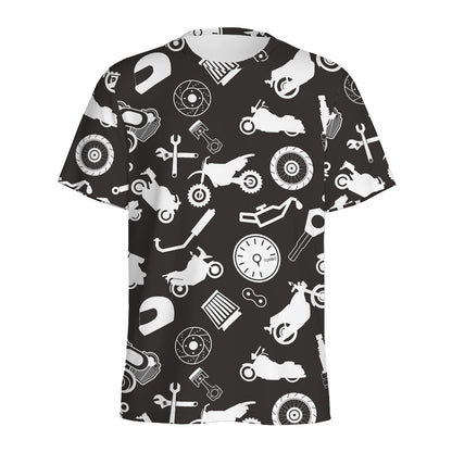 Motorcycle Equipment Pattern Print Men's Sports T-Shirt