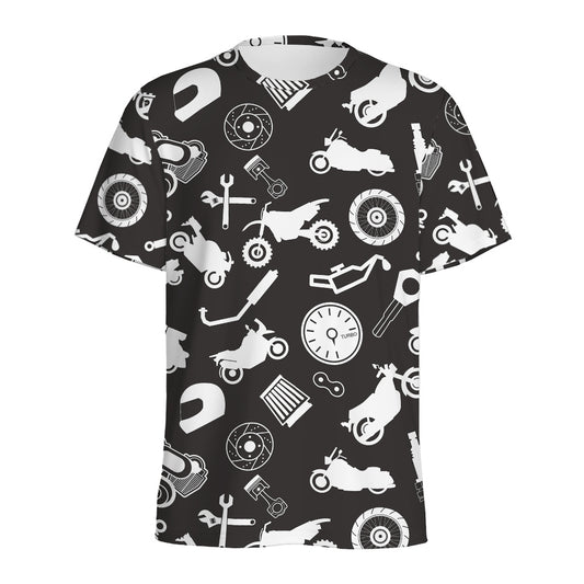 Motorcycle Equipment Pattern Print Men's Sports T-Shirt