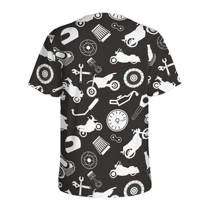 Motorcycle Equipment Pattern Print Men's Sports T-Shirt