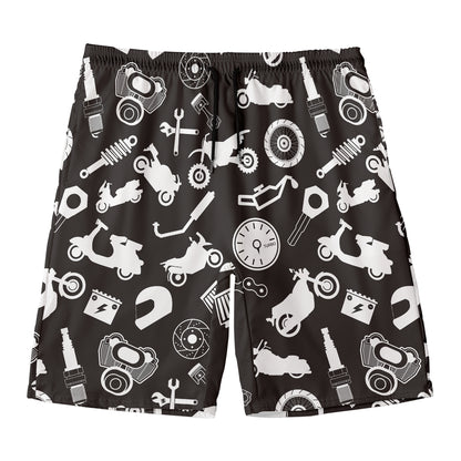 Motorcycle Equipment Pattern Print Men's Swim Trunks
