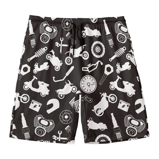 Motorcycle Equipment Pattern Print Men's Swim Trunks