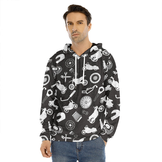 Motorcycle Equipment Pattern Print Men's Velvet Pullover Hoodie