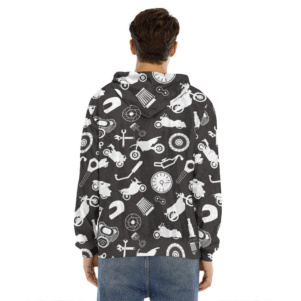 Motorcycle Equipment Pattern Print Men's Velvet Pullover Hoodie
