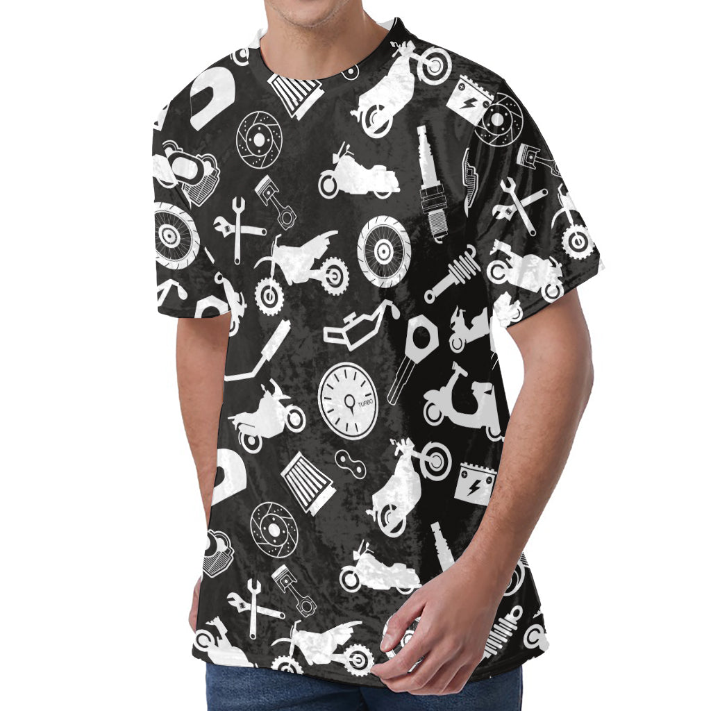 Motorcycle Equipment Pattern Print Men's Velvet T-Shirt