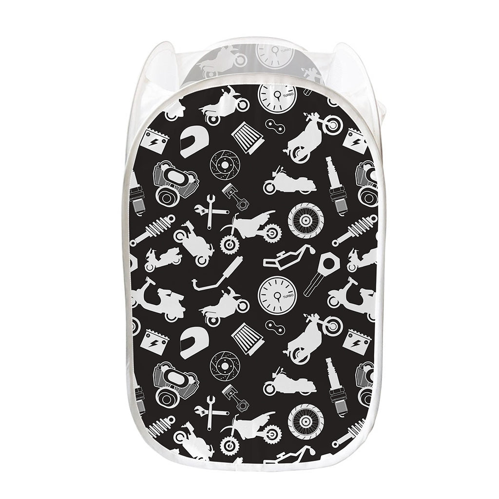 Motorcycle Equipment Pattern Print Mesh Laundry Hamper