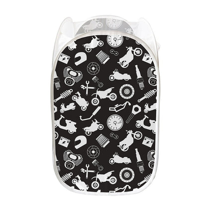 Motorcycle Equipment Pattern Print Mesh Laundry Hamper