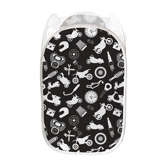 Motorcycle Equipment Pattern Print Mesh Laundry Hamper