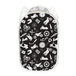 Motorcycle Equipment Pattern Print Mesh Laundry Hamper