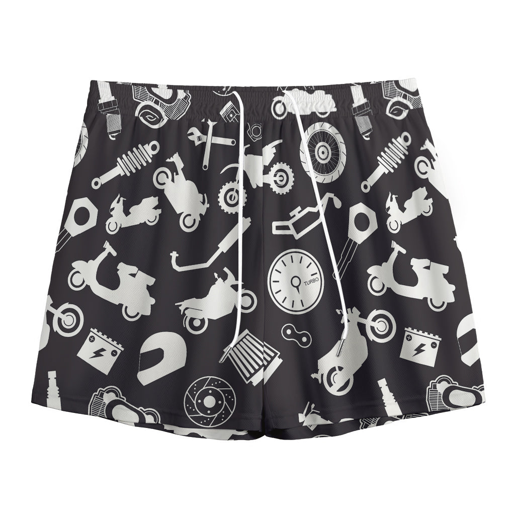Motorcycle Equipment Pattern Print Mesh Shorts